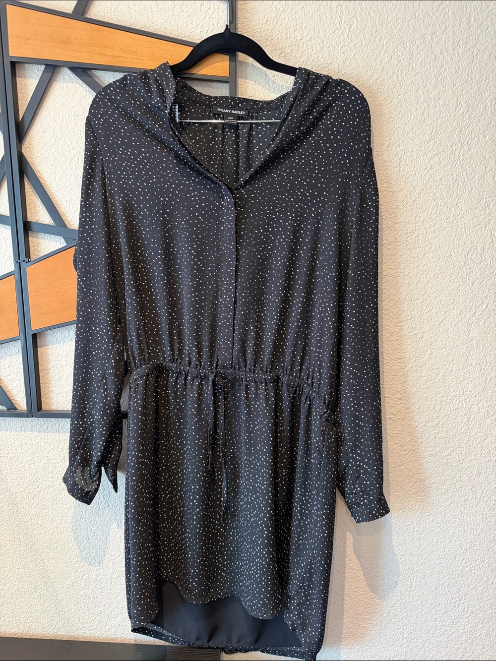 Hilary Radley Black & White Dot Hooded Long Sleeve Dress